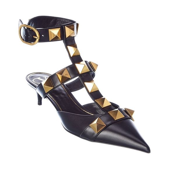 Valentino Shoes - Valentino Roman Stud 40 Leather Ankle Strap Pump, Black